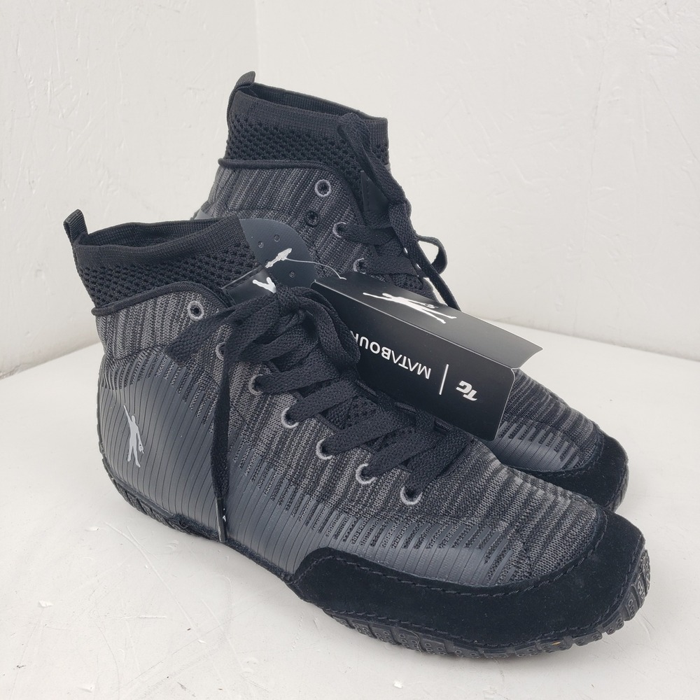 Matabourne Wrestling Shoes Mens 8 Black Grey High Top Knit Boxing Sneakers NEW